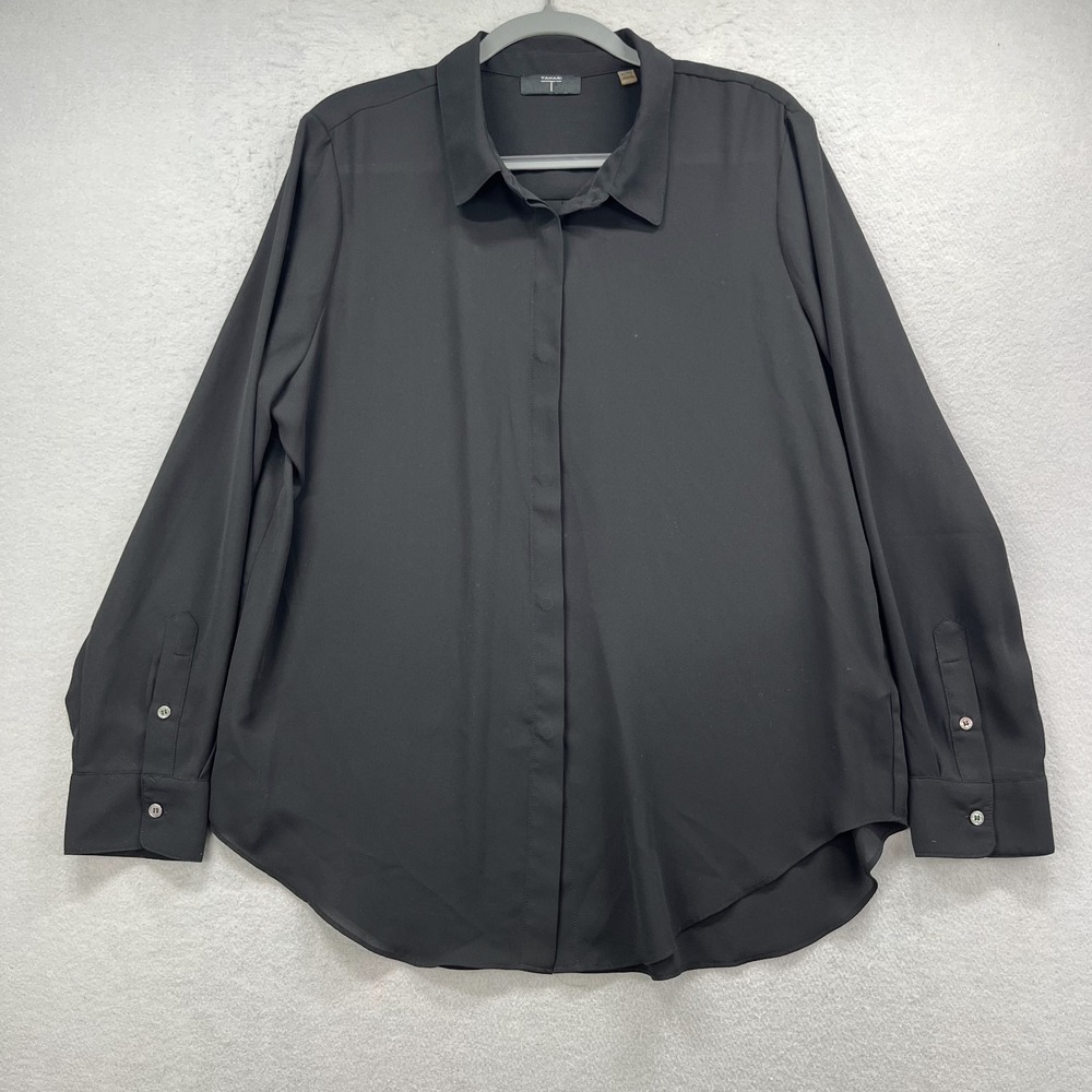 Tahari Shirt Womens XL Black Long Sleeve Hidden Button Up Business Casual Blouse